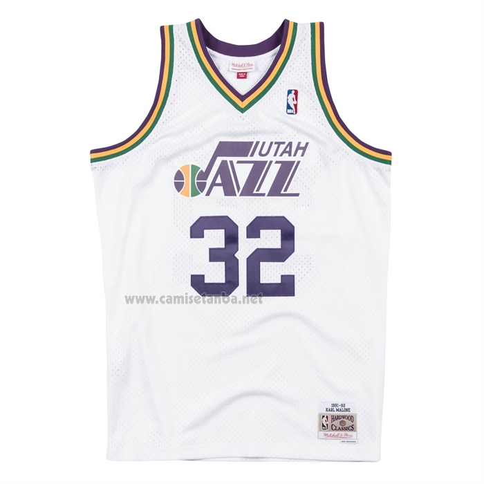 Camiseta Utah Jazz Karl Malone NO 32 Mitchell & Ness 1991-92 Blanco